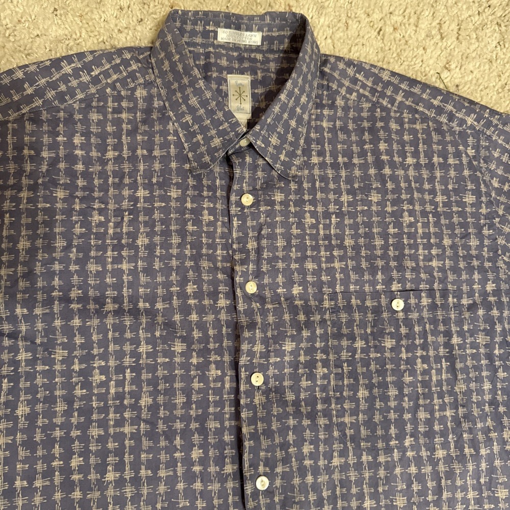 Burma Bibas Shirt Mens Blue XL All Over Print Pocket‎ 60 Singles Lawn Button Up